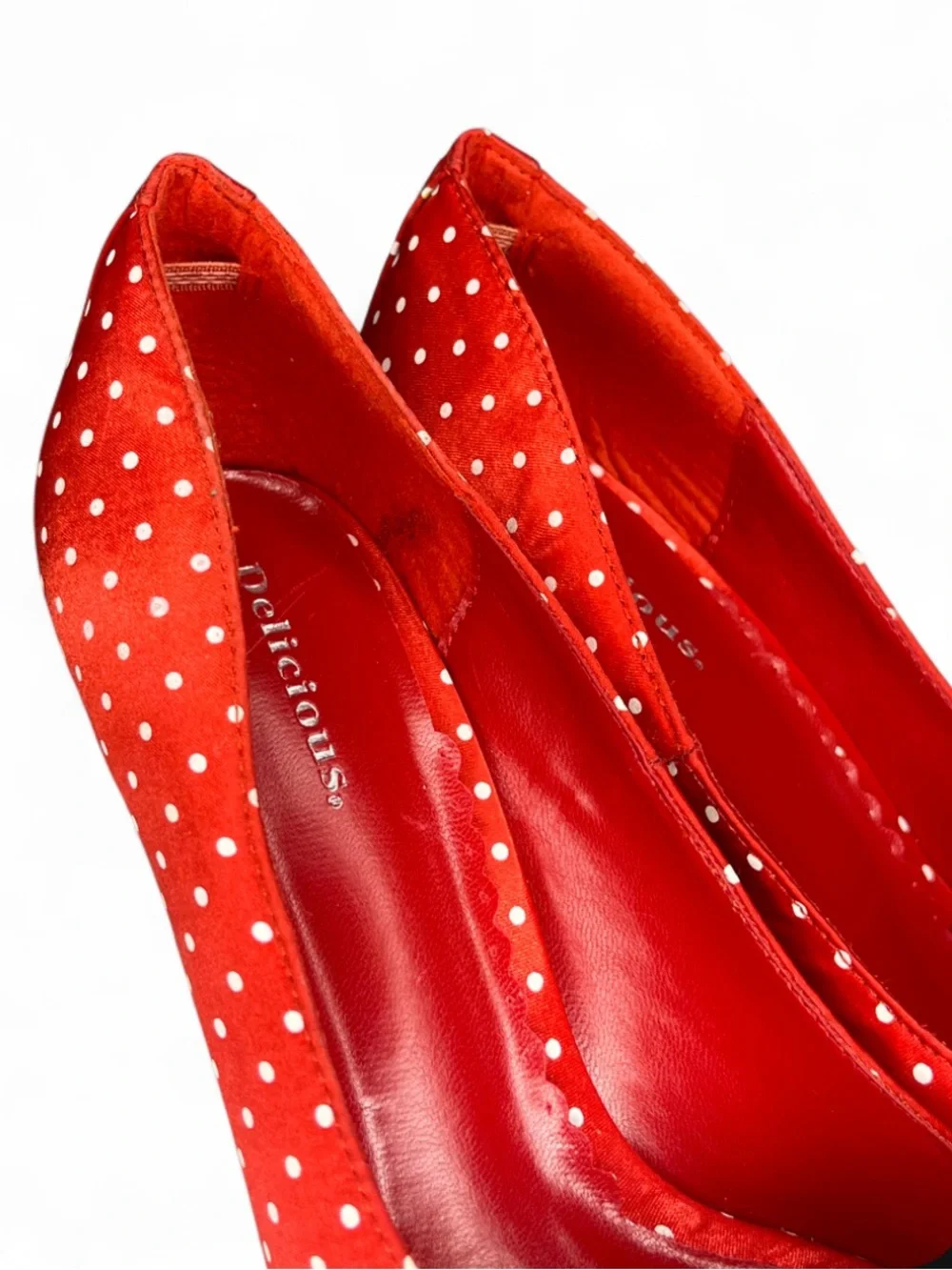 Delicious Red and White Open Peep Toe Polka Dot Pumps - Size 9 - Women’s Heels